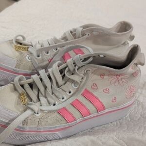 Adidas Women's Floral Pink and Cream Sneakers